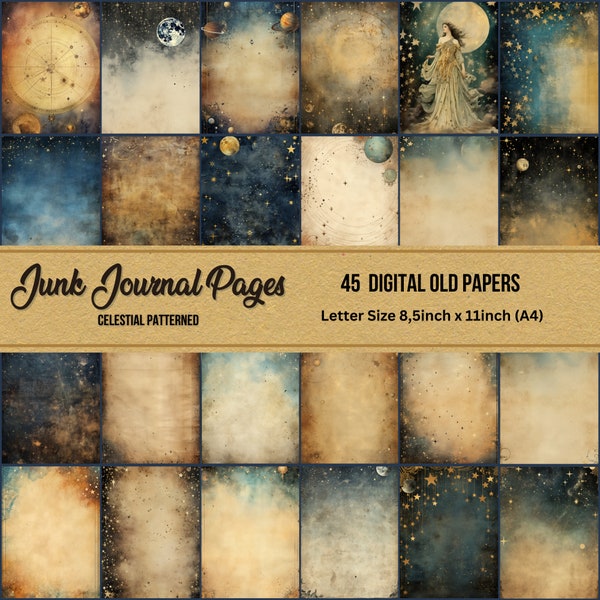 junk journal pages,celestial textures,parchment paper,printable old paper,digital grimoire pages,vintageletter page,instant digital download