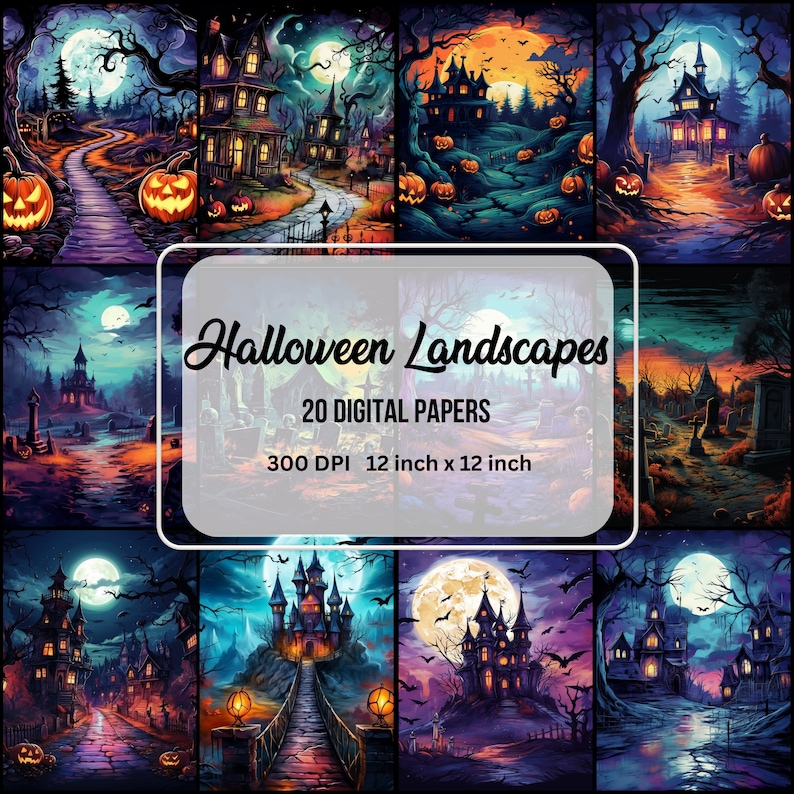 Printable Halloween Landscape Digital Paper Pack (digital Download) - Etsy