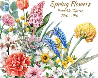 Watercolor Spring Flower Clipart,Card Making Kit,Digital Download