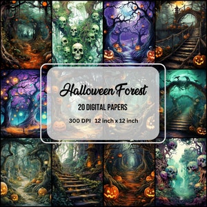 Printable Halloween Forest Digital Paper,Spooky Halloween Ephemera,Instant Digital Download,Card Making,Junk Journal Kit,Scrapbooking Papers