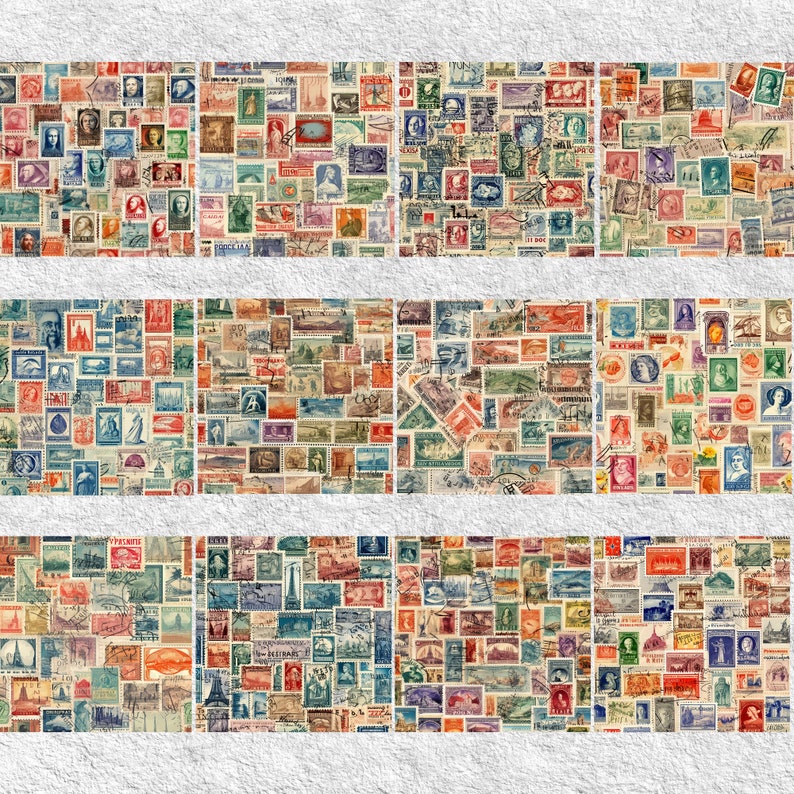 30 Seamless Vintage Postage Stamp Pattern Digital Paper,Vintage Postage Stamp,Printable old postage Stamps,Vintage Digital Kit Junk Journal