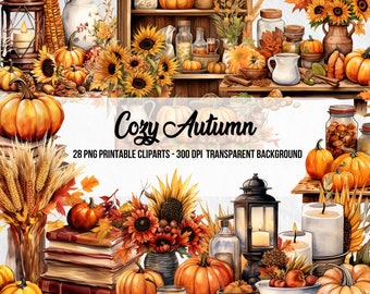Cozy Autumn Cliparts,Watercolor Cliparts,Fall Clipart,Autumn Elements,Fall Girl PNG,Autumn Sublimation,Scrapbook,Junk Journal,Paper Crafts