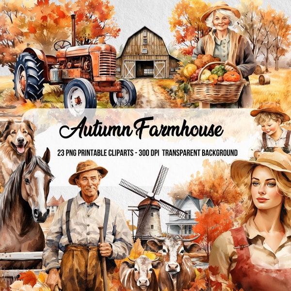 Herbst Bauernhaus Cliparts,Aquarell Clipart,Herbst Clipart,Herbst Element,Herbst PNG,Herbst Sublimation,Bauernhaus Cliparts,Farmlife Cliparts