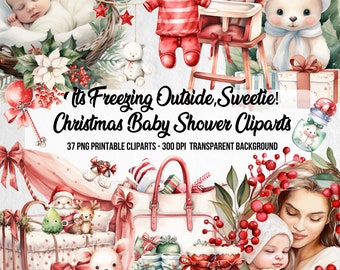 Christmas Baby Bundle,Watercolor Clipart,Baby Shower,Newborn Baby,Clipart Baby,Nursery PNG,Gender Clipart Bundle,Digital Instant Download