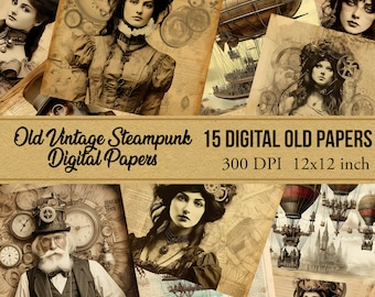 15 Steampunk Digital Paper Textures: Old Newspaper Ephemera (Digital Download)