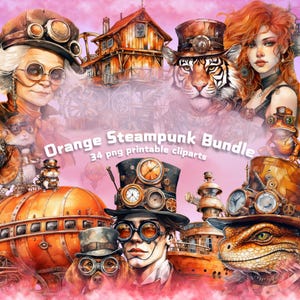 steampunked industrial,orange steampunk bundle,downloadable steampunk clipart,steampunk art png,fall steampunk junk journal kit,clipart sale