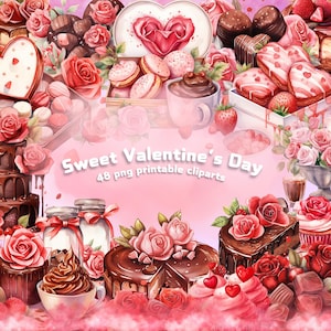 süße Valentinstag Cliparts, Valentinstag Geschenke, Valentinstag Kuchen Set, Valentinstag süßes, herunterladbares Liebesbild, schöne romantische png