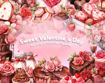 Valentine's Day Sweet Treats Clipart: Romantic PNG Prints (Digital Download)
