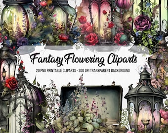 Gothic Floral Cliparts, Watercolor Effect (Digital Download)
