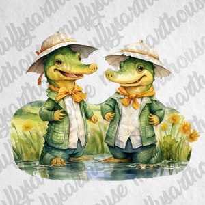PNG Cute Farmer Crocodile Cliparts,Watercolor Effect Animals,Farmer PNG Image,Crocodile Watercolor Clipart,Nursery Bundle,Farmer Animals Art