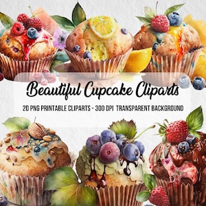 Digital Cupcake Cliparts,Fantastic Cupcakes,PNG Cupcake Images,Digital Food Prints,Dessert Prints,Instant Digital Download,Clipart Bundle
