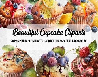 Fantasy cupcake clipartbundel, dessert png-afbeeldingen (digitale download)