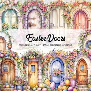 Ostern Türen Clipart, Ostern Druck, Aquarell Effekt, Ostern Png, Osterpapier, Ostern Druck, Oster Tür Bundle, Ostern