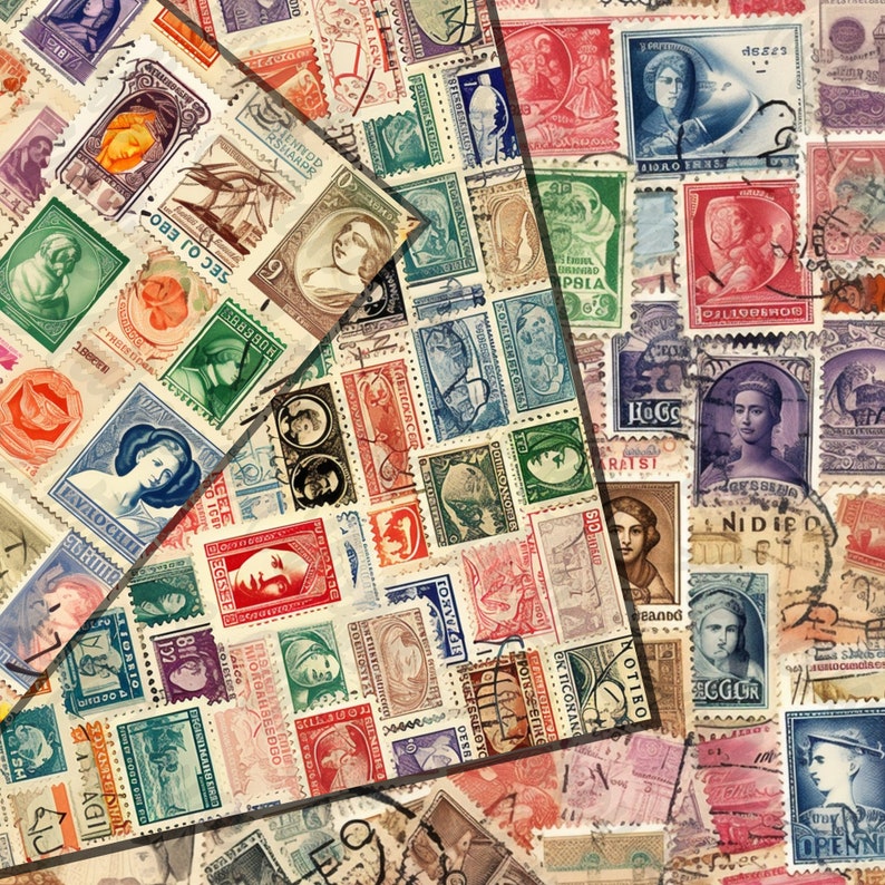 30 Seamless Vintage Postage Stamp Pattern Digital Paper,Vintage Postage Stamp,Printable old postage Stamps,Vintage Digital Kit Junk Journal