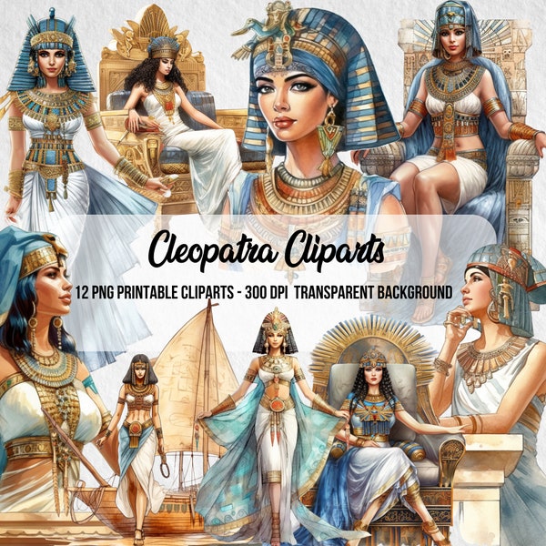 Kleopatra Cliparts,Aquarell Effekt,Commerzielle Nutzung,Junk Journal,Junk Journal, PNG Cleopatra,Sofortiger digitaler Download,Clipart Bundle,Ägypten PNG