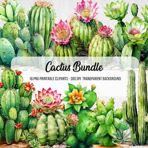 Floral Cactuse Bundle ,Watercolor Effect,Commercial Use,Scrapbook,Junk Journal, PNG Plants,Digital Downloads,Clipart Bundle,Greenery Bundle