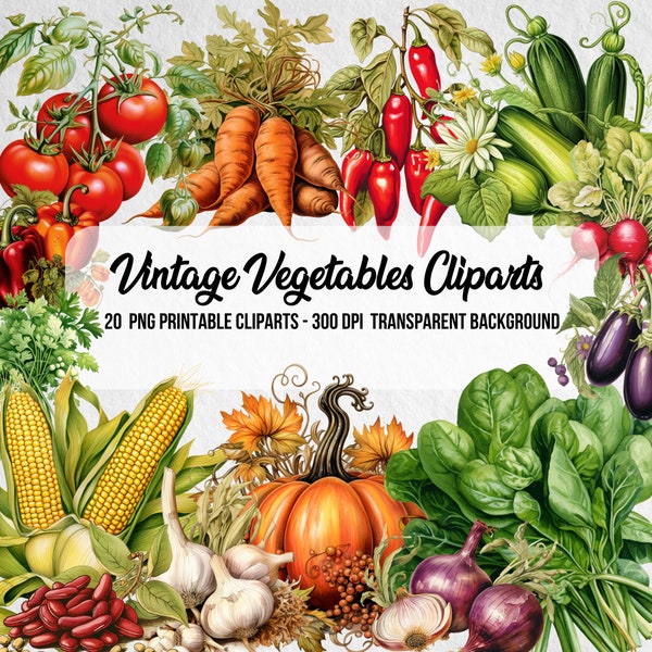 20 Vintage Style Vegetables Cliparts,Watercolor EffectCard Making Kit,Scrapbook,Junk Journal,Instant Digital Download,Journal,Art and Craft