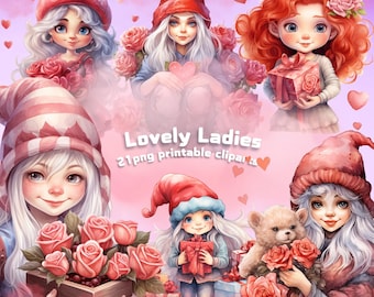Romantic Ladies Clipart: Valentine's Day PNG Graphics (Digital Download)