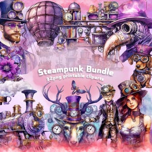 digitaal gedownload paars, papieren met paarse cijfers, junk journal steampunk, paarse steampunk-bundel, afdrukbare journal kit steampunk, paars digitaal