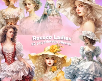 Rococo Lady Cliparts, Vintage Fashion Graphics (Digital Download)