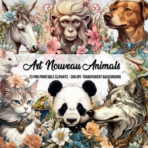 PNG Art Nouveau Animals,Watercolor Art Nouveau Cliparts,Animals Bundle,Vintage PNG Clipart,Junk Journal,Instant Digital Download,Paper Craft