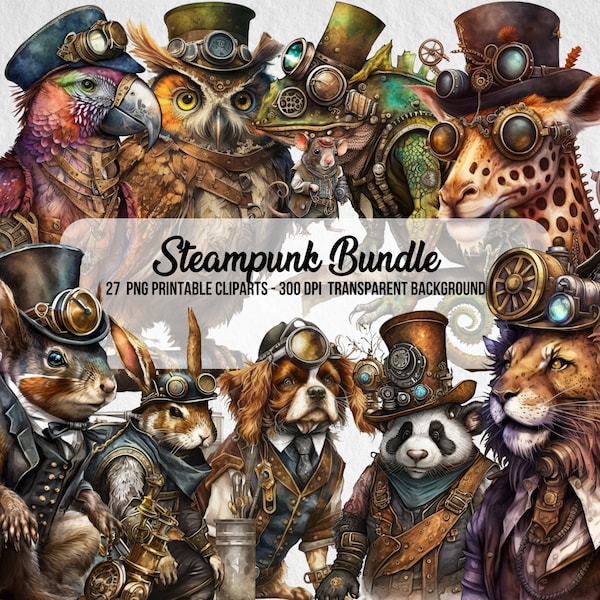 Steampunk Animal Bundle,PNG Steampunk Cliparts,Junk Journal,Scrapbook,Steampunk Style,Fantasy Images,Clipart Bundle,Instant Digital Download