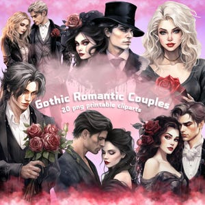 Gothic Valentinstag romantisches Paar Clipart, Darkness Gothic Liebhaber, Valentinstag Cliparts, Valentinstag Elemente, Valentinstag png, Valentinstag