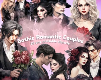 Gothic Valentine's Day Clipart, Romantic Dark Lovers PNG (Digital Download)