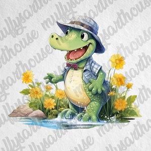 PNG Cute Farmer Crocodile Cliparts,Watercolor Effect Animals,Farmer PNG Image,Crocodile Watercolor Clipart,Nursery Bundle,Farmer Animals Art