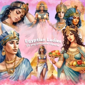 Imágenes prediseñadas de damas egipcias, figura egipcia descargable, clipart imprimible, diosa egipcia png, papel digital histórico, oferta de paquete png, dama egipcia