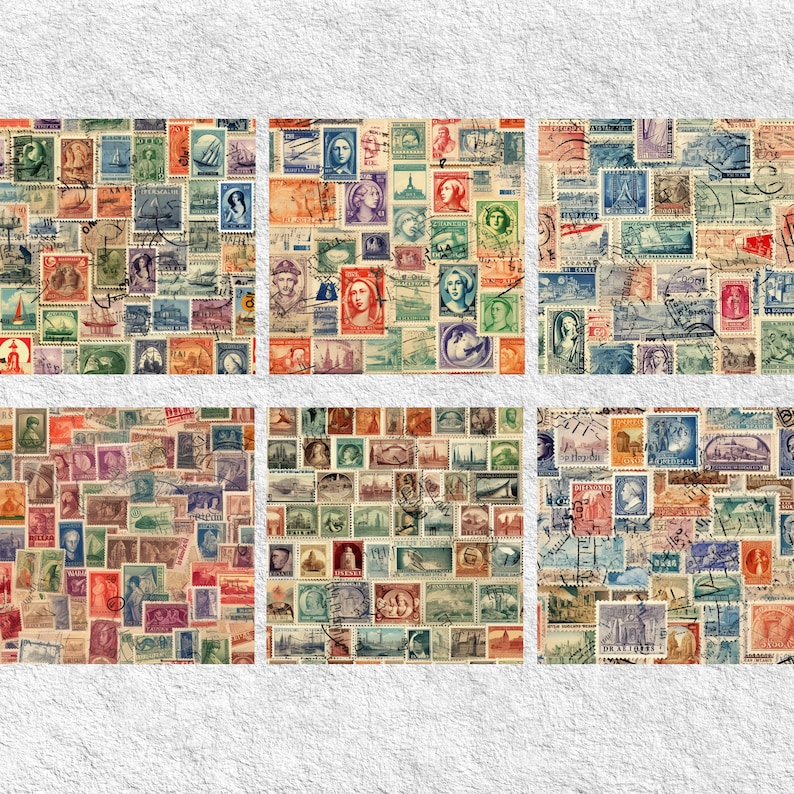 30 Seamless Vintage Postage Stamp Pattern Digital Paper,Vintage Postage Stamp,Printable old postage Stamps,Vintage Digital Kit Junk Journal