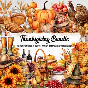 Pacchetto del Ringraziamento, Clipart acquerello, Clipart autunnale, PNG autunnale, Sublimazione autunnale, PNG del Ringraziamento, Artigianato di carta, Festa del Ringraziamento, Arte autunnale