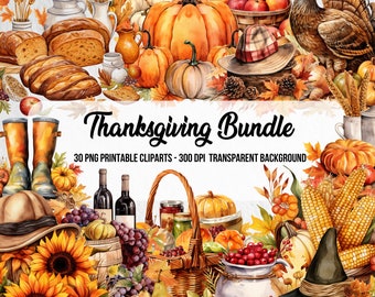 Thanksgiving Bundle,Watercolor Clipart,Fall Clipart,Fall PNG,Autumn Sublimation,Thanksgiving PNG,Paper Craft,Thanksgiving Feast,Autumn Art