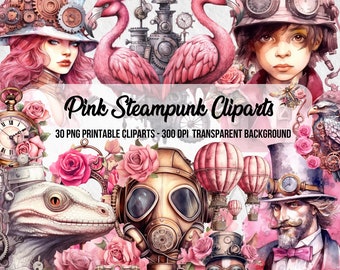 Pink Steampunk Bundle,PNG Steampunk,Junk Journal,Scrapbook,Commercial Use,Steampunk Style,Romantic Images,Instant Digital Download,Paper Art