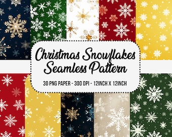 Christmas Snowflakes Seamless Patterns, PNG Clipart (Digital Download)