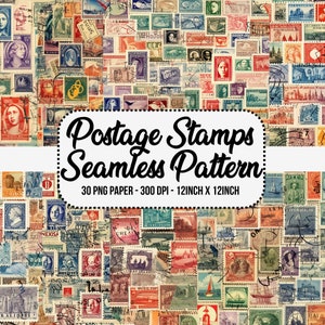 30 patrones de sellos postales antiguos sin costuras, papel digital, sellos postales antiguos imprimibles, kit digital vintage, diario basura