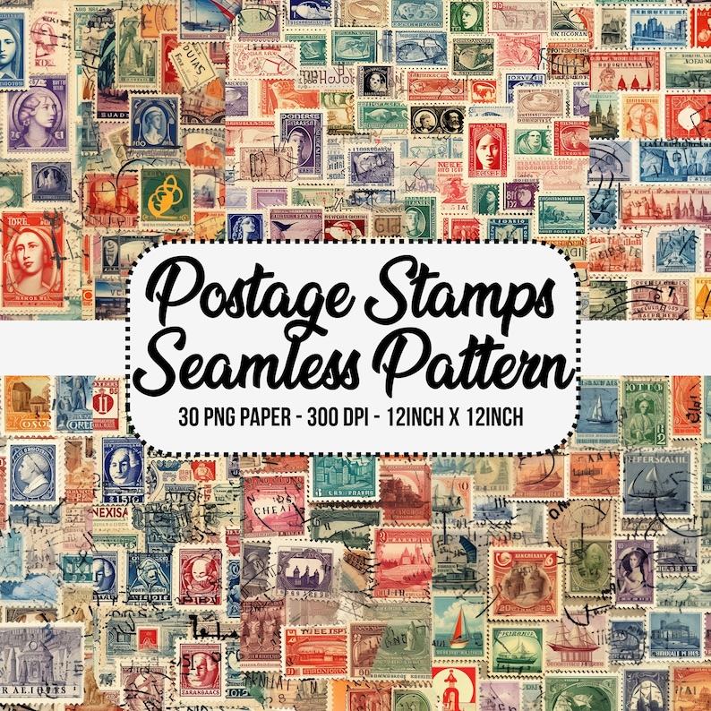 30 Seamless Vintage Postage Stamp Pattern Digital Paper,Vintage Postage Stamp,Printable old postage Stamps,Vintage Digital Kit Junk Journal