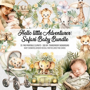 Ensemble safari pour bébé, kit de fabrication de cartes, baby shower, nouveau-né, clipart doux pour bébé, chambre de bébé PNG, sexe révélateur png, ensemble d'images clipart, téléchargement numérique