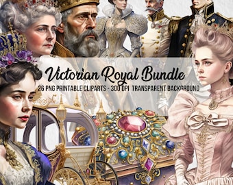 Victorian Royal Clipart Bundle, Watercolor Effect (Digital Download)