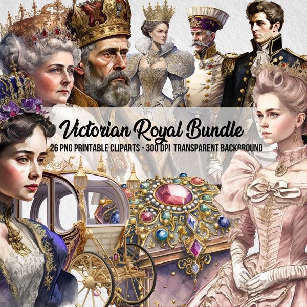 Bundle Royal victorien, effet aquarelle, utilisation commerciale, Scrapbook, Junk Journal, PNG Royality, Téléchargement numérique instantané, Clipart Bundle, Royality