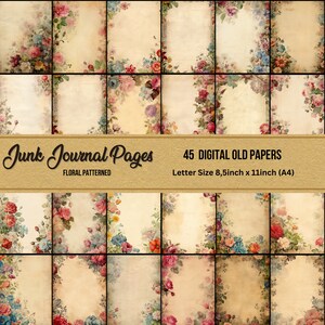 ongewenste dagboekpagina's, bloemenstructuren, perkamentpapier, afdrukbaar oud papier, digitale grimoirepagina's, vintage, briefpagina, directe digitale download