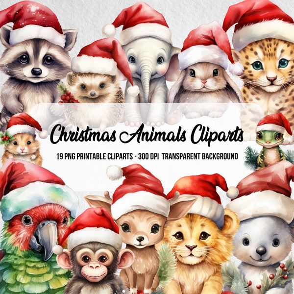 Christmas Animal Cliparts,PNG Christmas,Digital Prints,Xmas Art,Instant Digital Download,Christmas Clipart,Cute Animals,Christmas Paper art