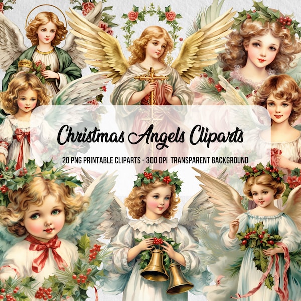 Noël ange Cliparts, ange PNG, impressions numériques, PNG vintage anges, Art de Noël, téléchargement numérique instantané, Noël Bell Cliparts, père Noël