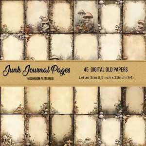 ongewenste dagboekpagina's, paddestoeltexturen, perkamentpapier, afdrukbaar oud papier, digitale grimoirepagina's, vintage, briefpagina, directe digitale download