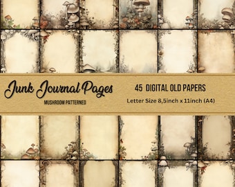 junk journal pages,mushroom textures,parchment paper,printable old paper,digital grimoire pages,vintage,letter page,instant digital download
