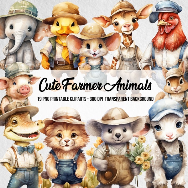 PNG Farmer Animals Cliparts,Watercolor effect animals,Farmer PNG Image,Barn Watercolor Clipart,Nursery room decorations,Baby Shower Cliparts