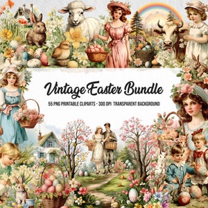 pacchetto clipart pasquale vintage, stampe pasquali scaricabili, pasqua retrò, png coniglietto pasquale, clipart primaverili vintage, artigianato pasquale vintage printful