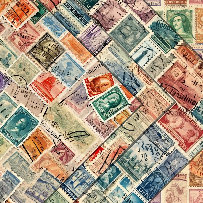 30 Seamless Vintage Postage Stamp Pattern Digital Paper,Vintage Postage Stamp,Printable old postage Stamps,Vintage Digital Kit Junk Journal