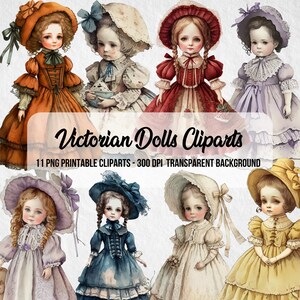 Victorian Style  Doll Cliparts,Ancient Toys,Scrapbook,Junk Journal, PNG Toy Images,Instant Digital Download,Watercolor Effect,Clipart Bundle
