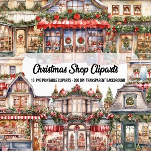 Clipart del negozio di Natale, PNG di Natale, Stampe digitali, Negozio PNG, Arte di Natale, Download digitale istantaneo, Addobbi natalizi, Babbo Natale